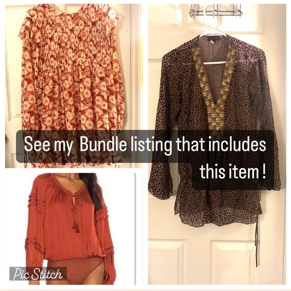 NWOT Free People Long sleeved Body Suit Orange balloon puff sleeve body suit - Picture 5 of 5